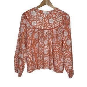 Marea Long Sleeve Georgia Button Up Top Womens Small Orange Floral Boho Cotton
